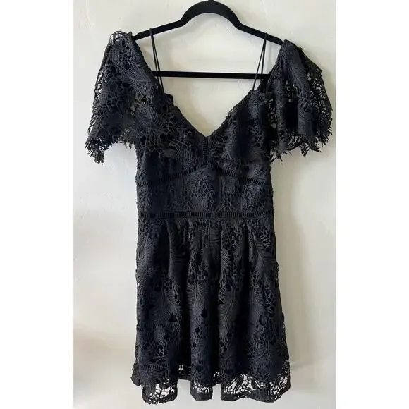 black lace high neck mini dress ORLA Black High Neck Lace Mini Dress – Noughts & Kisses main image 0